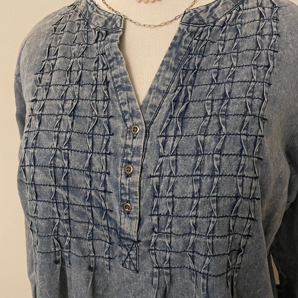 Tantrums Chambray Bib Denim top 100 Cotton Blue Acid Wash Size XL - Picture 6 of 13